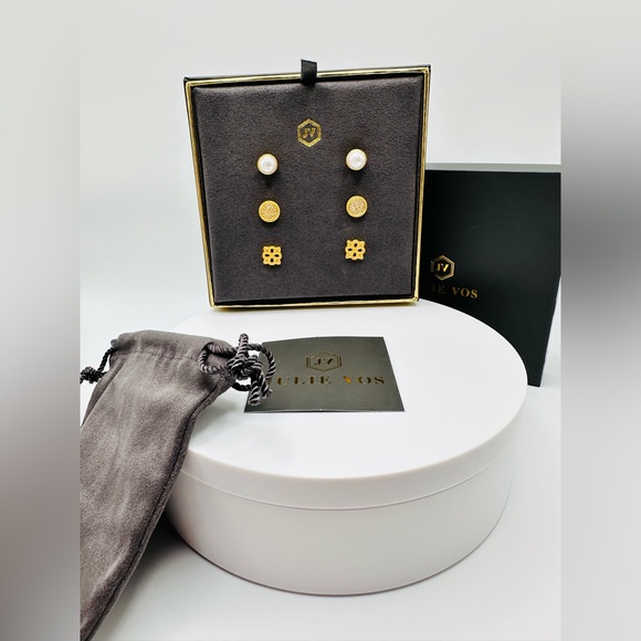 Authentic Luxury Minimalist Elegant Classic Julie Vos Three Stud Earrings Set - Picture 4 of 17